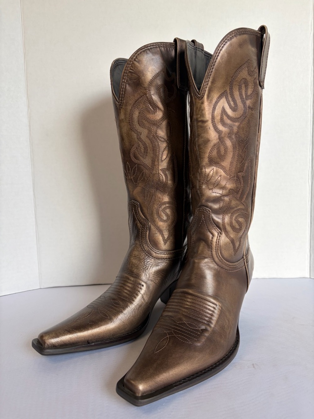 Maria Lya Western Cowboy Boots Bronze Leather Women's